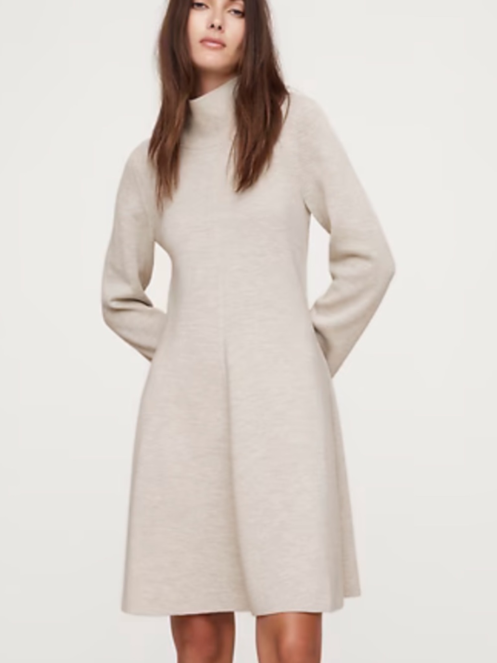 BR Banana Republic merino wool knit sweater dress sz S Tall mock neck bone $250